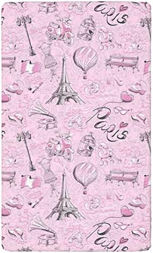 Párizs Témájú Felszerelt jegyzetfüzetet,Standard Kiságy, Matrac, Lepedő Ultra Puha Anyag-Baba Kiságy, Ágynemű, a Lány, vagy Fiú,28 x52,Rózsaszín,