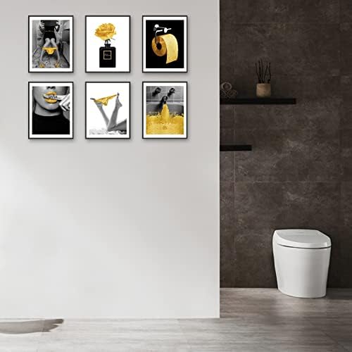 HoozGee Divat Fal Művészi Nyomatok Fürdőszoba Decor Készlet 6 Arany Glam Csillogó Szövet, Vászon, Poszterek, Képek, Fotók, Fürdőszoba