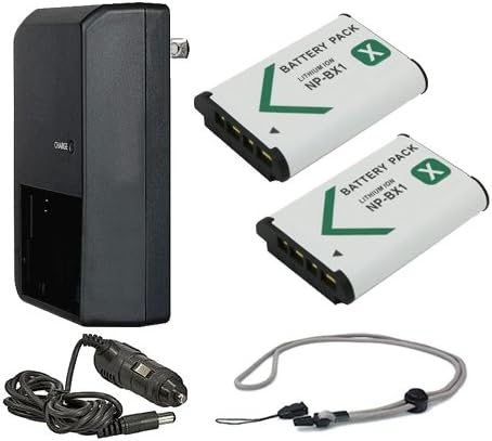 Nagy Kapacitású Akkumulátor (2 Egység) Kompatibilis Sony Cyber-Shot DSC-RX100 VI + AC/DC Töltő + Vásárlási nyakpánt Akasztó