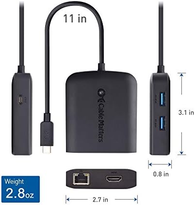 Kábel Számít, USB C Elosztó HDMI 4K, 80W Töltés, Gigabit Ethernet, illetve 3X USB, Fekete - USB-C Thunderbolt 4 / USB4 / Thunderbolt