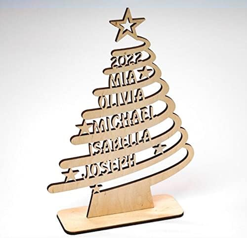 Személyre szabott 2022 Karácsonyi Fából készült családfa Testre A Nevek szabadon álló, Kézzel készített Karácsonyi Dekoráció, Egyedi Ajándék