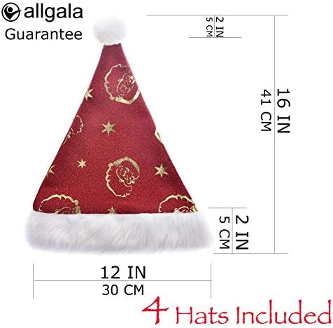 Allgala 4-PK Prémium Minőségű Bársony Kényelem Felnőtt Karácsony, Télapó Sapka Extra Plüss Bilincset, valamint Pom-Pom