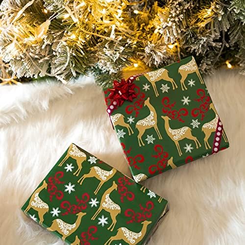 MAYPLUSS Karácsonyi Csomagolópapír-Tekercs - Mini Roll - 17 hüvelyk X 120 Per inch roll - 3 Különböző Piros Arany Szarvas & Hópelyhek