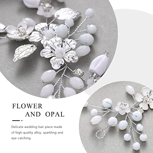 EASEDAILY Menyasszony Esküvői Haj Szőlő Ezüst Virág, Levél Headpieces Opál Menyasszonyi Haj Kiegészítők Nők, Lányok