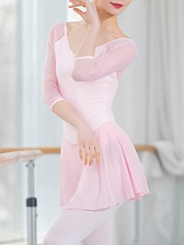 ACSUSS Női Balett Dressz Ruhák Puszta Háló Fodros Ruhák Tánc Torna Dressz Body az Akrobatika