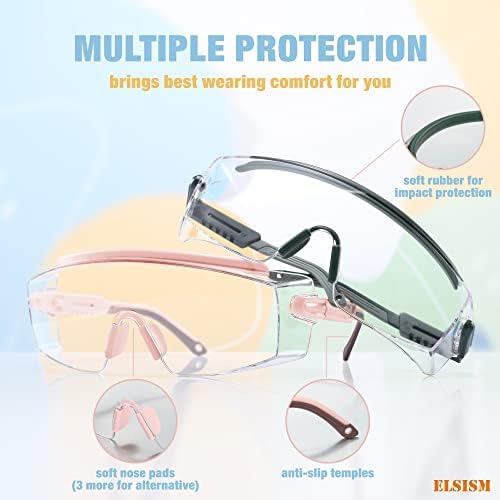 ELSISM 3 Csomag Anti-Köd Védőszemüveget Át Szemüveg Állítható Kerettel, ütésállóság ANSI Z87.1 Védő Szemüveg