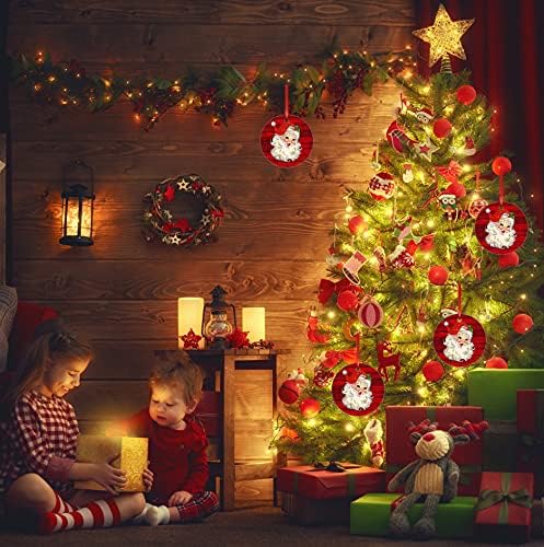 Aranyos Piros Mikulás Karácsonyi Dísz Boldog Karácsonyt Kerámia Dísz, 3 Inch, Kerek Porcelán Dísz, karácsonyfa Lóg Emlék a Baba Pár