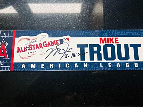 2019 Mike Pisztráng AL MVP ASG Játék, Használt Szekrény Tag MLB Holo Írt Alá - MLB Dedikált Játék Használt Denevérek