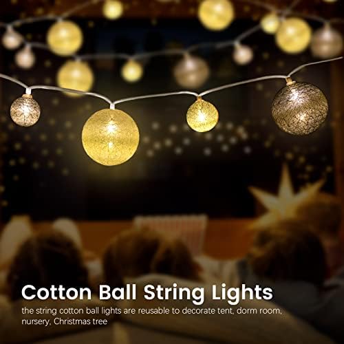 Hoolight Vatta tündérfény elemes 15 LED-Vatta String Fény 5.6 ft Meleg Fehér Hálószoba Dekoráció, Party,Beltéri,Esküvő,Fesztiválra, Karácsonyi