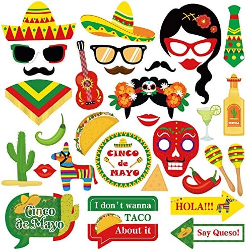 SWYOUN Cinco de Mayo Taco Fiesta Fotó Kellékek Mexikói Parti Kellékek Dekoráció Papír Keret(Pack 33)
