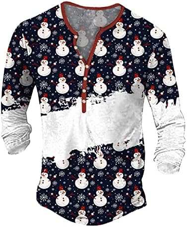 WOCACHI Karácsonyi Henley shirt Mens Ronda Karácsonyi Rénszarvas Hópehely Nyomtatás Hosszú Ujjú V-Nyak Gomb Le Hippi-Inget,
