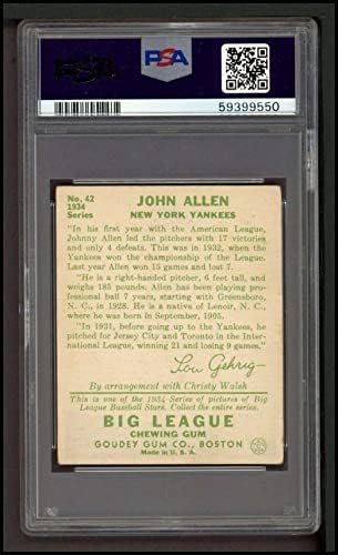 1934 Goudey 42 Johnny Allen a New York Yankees (Baseball Kártya) PSA a PSA 3.50 Yankees