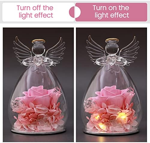 ANDIFY Rose Ajándék Üveg Angyal Figurák,Tartósított Virág Angyal Ajándék Fény az Anyák Napja, Születésnapi Ajándékok Nőknek, Rózsaszín