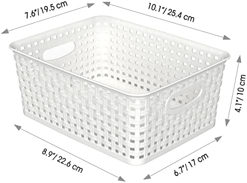 Szőtt Műanyag Tároló Kosár, 6 Csomag Fehér Sző Ládákat Szervező, 10.1 x 7.55 x 4.1
