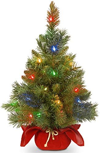 Nemzeti Fa Cég Előre világít Mesterséges Mini karácsonyfa | magában Foglalja a többszínű LED-es Lámpák, Ruhát, Táskát Alap | Fenséges Fenyő