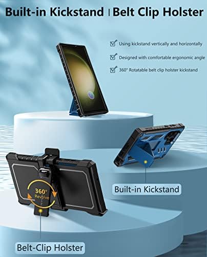 FNTCASE Samsung Galaxy S23 Ultra-Ügy: Beépített képernyővédő fólia & Kitámasztó, Extra Első Keret, Teljes Test Kettős Réteg Masszív biztonsági