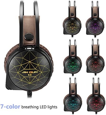 Gaming Fejhallgató K-5 Gaming Headset, 3,5 mm-es Vezetékes Bass Sztereó Zaj Elszigeteltség, A Mikrofon 7 Szín Légzés LED Világítás Fejhallgató