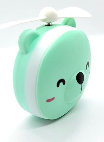 ZOOEYBEAR 3-az-1-Aranyos Aranyos Mini Kézi Kompakt Tükör ventillátorral, LED - USB Újratölthető (Medve - Zöld)