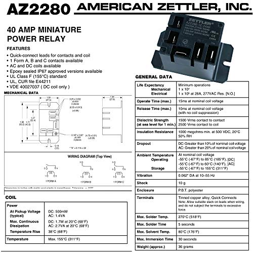 Zettler Mini Teljesítmény Relé AZ2280-1C-24AF 30A 277VAC 28VDC -Univerzális AC 24 V-os (Csomag 2)