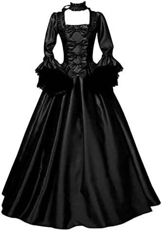 ZEFOTIM Halloween Dress Nők Vintage Kapucnis Boszorkány Álcázó Ruha Trombita Ujja Középkori Esküvői Ruha a Halloween Cosplay Ruha