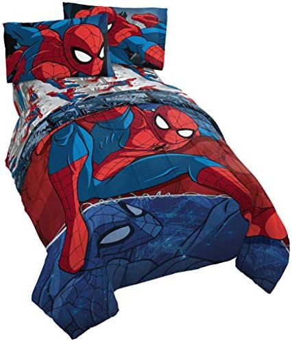 Jay Franco Marvel Spiderman Tört 4 Darab Twin Bed Set - Magában Foglalja A Reverzibilis Vigasztaló & Lap Set - Ágynemű - Szuper