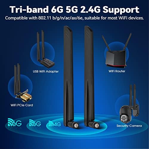 Eightwood Tri-Band WiFi 6E Antenna 6GHz 5 ghz-es 2,4 GHz-es RP-SMA WiFi Antenna (2 Csomag) PC Számítógép pci-e WiFi Kártya WiFi
