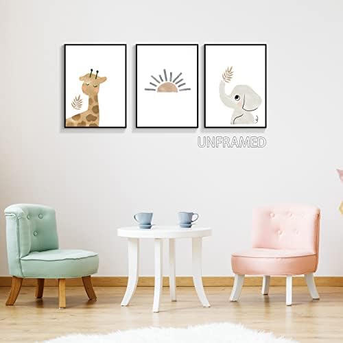3 Bohém Aranyos Erdei Állatok Zsiráf Vászon Wall Art Színes Minimalista Baba Óvoda Nap a Szobában Esztétikai Plakátok Semleges